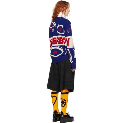 Shop Charles Jeffrey Loverboy Blue And Red Wool Logo Sweater In Blue/red/wh