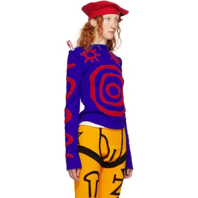 Shop Charles Jeffrey Loverboy Blue And Red Pyjama Crewneck Sweater In Blue/red