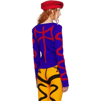 Shop Charles Jeffrey Loverboy Blue And Red Pyjama Crewneck Sweater In Blue/red