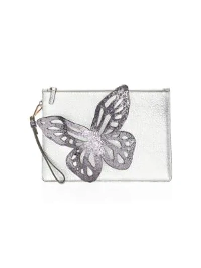 Shop Sophia Webster Flossy Glitter Butterfly Pouchette In Silver