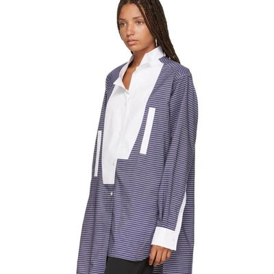 Shop Loewe Blue And White Long Asymmetric Stripe Shirt In 5102 Blue/w