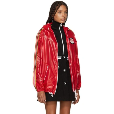 Shop Miu Miu Red Nylon Logo Patch Jacket In F0011 Red