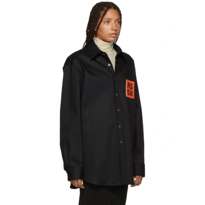 Shop Raf Simons Black Denim Logo Patch Shirt In 00099 Black