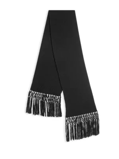 Shop Saint Laurent Knit Wool Tassel Scarf In Noir