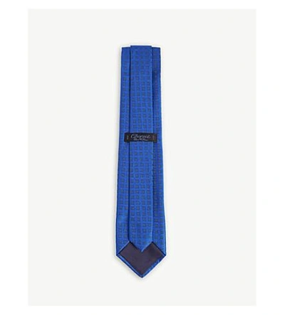 Shop Charvet Silk Square Pattern Tie In Royal Blue