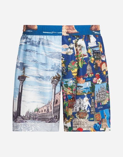 Shop Dolce & Gabbana Long Printed Swimming Trunks In Multicolor