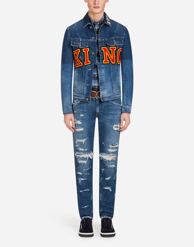 Shop Dolce & Gabbana Denim Jacket With Patch In Blue