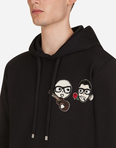 Shop Dolce & Gabbana Cotton Sweatshirt With Designers' Patches And Hood In Black
