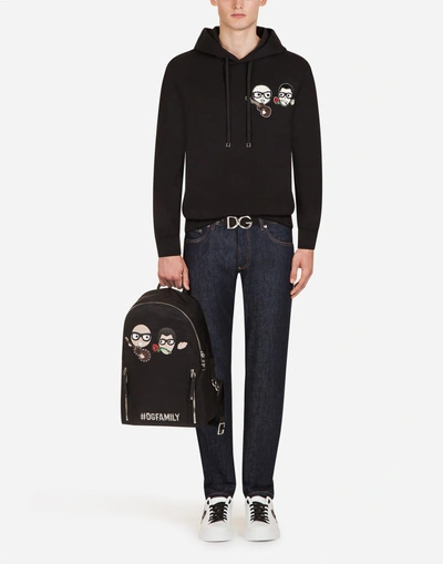 Shop Dolce & Gabbana Cotton Sweatshirt With Designers' Patches And Hood In Black