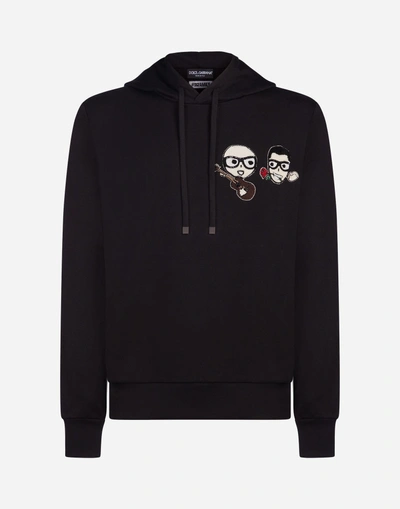 Shop Dolce & Gabbana Cotton Sweatshirt With Designers' Patches And Hood In Black