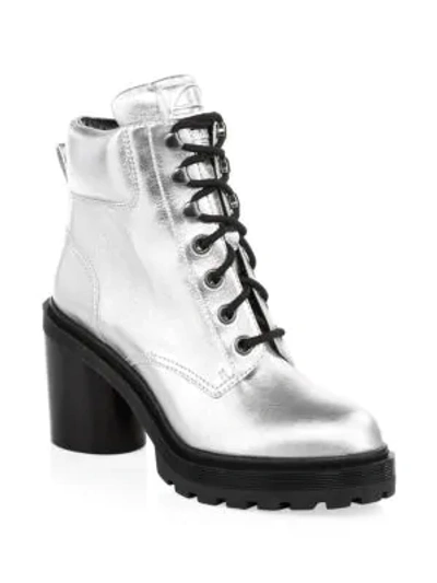 Shop Marc Jacobs Crosby Metallic Leather Hiking Boots In Silver