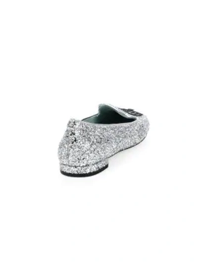 Shop Chiara Ferragni Glitter Leather Loafers In Silver