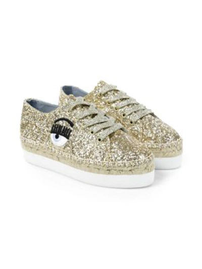 Shop Chiara Ferragni Glitter Platform Sneakers In Gold