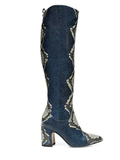 Shop Sam Edelman Hai Snakeskin Knee-high Boots In Peacock Blue