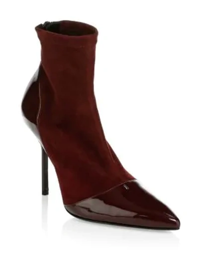 Shop Pierre Hardy Suede & Leather High Heel Ankle Boots In Burgundy