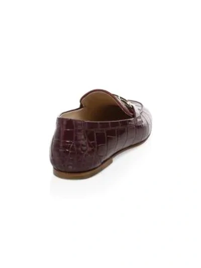 Shop Tod's Double T Croc-embossed Leather Loafers In Brown