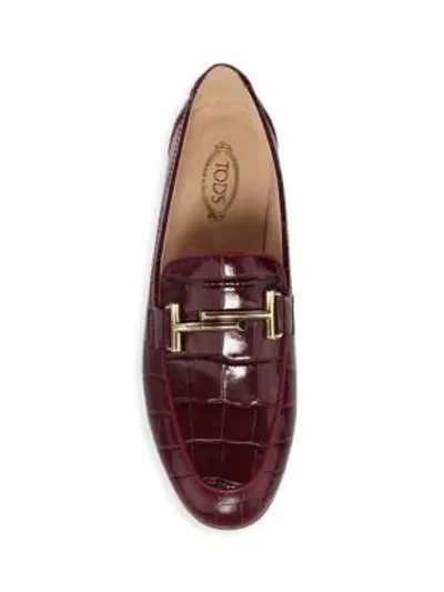 Shop Tod's Double T Croc-embossed Leather Loafers In Brown