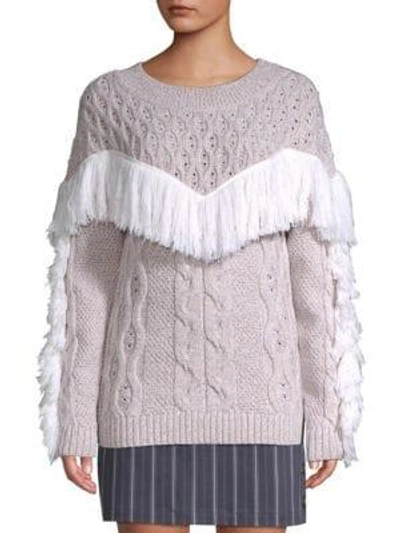 Shop Amur Ulla Fringe Wool Sweater In Ivory Oatmeal