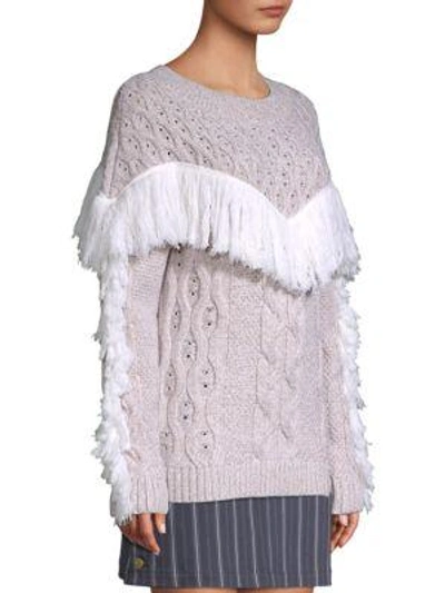 Shop Amur Ulla Fringe Wool Jumper In Ivory Oatmeal