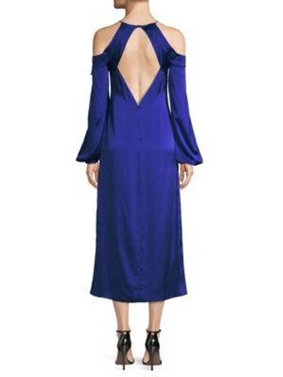 Shop Amur Francine Silk Cold Shoulder Midi Dress In Royal Blue