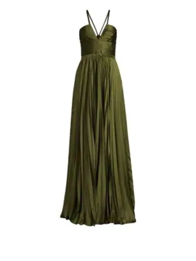 Shop Amur Valerie Pleated Gown In Olive