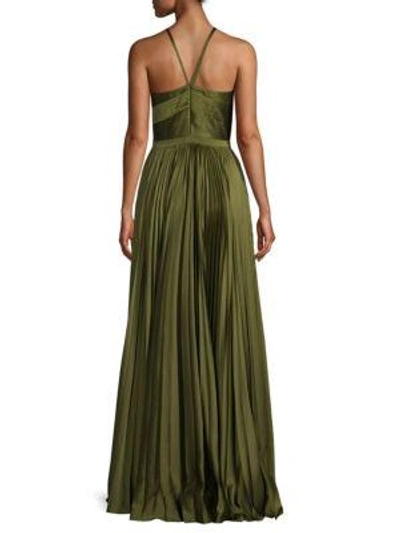 Shop Amur Valerie Pleated Gown In Olive