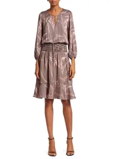 Shop Halston Heritage Long-sleeve Smocked Blouson Dress In Tuberose