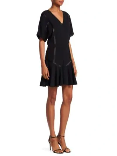 Shop Halston Heritage V-neck Flounce Mini Dress In Black