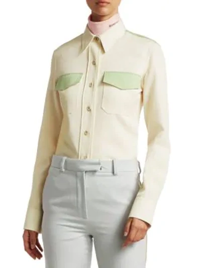 Calvin Klein 205w39nyc Wool Twill Uniform Shirt In Off White Arcadian Green  | ModeSens
