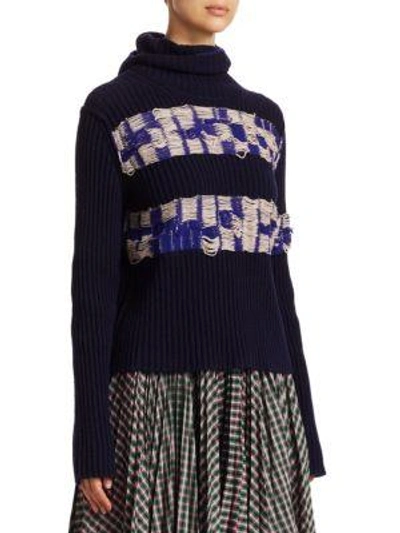 Shop Calvin Klein 205w39nyc Jacquard Wool Turtleneck Sweater In Navy