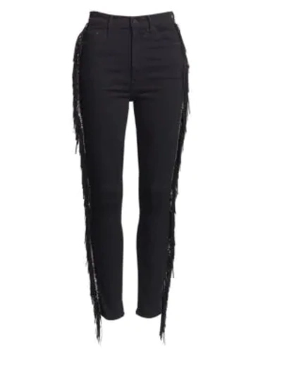 Shop Mother Swooner High-rise Fringe Ankle Jeans In The Whip
