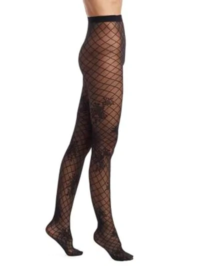 Shop Wolford Helena Floral Net Tights In Black