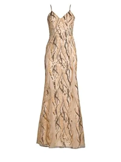 Shop Milly Sequined Vines Tulle Gown In Gold