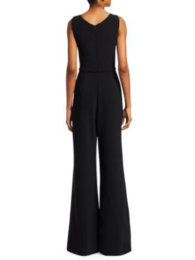 Shop Theia Sleeveless Embroidered Wide-leg Jumpsuit In Black