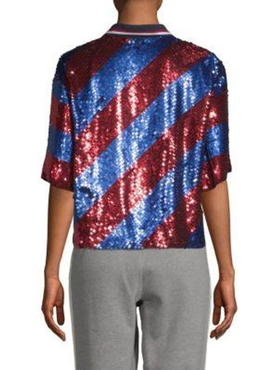 Shop Tommy Hilfiger Sequin Silk Rugby Polo In Rio Red Multi