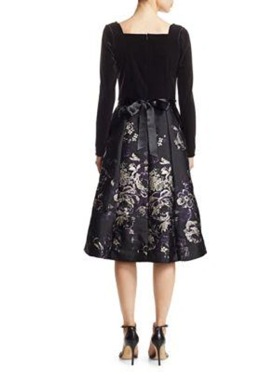 Shop Teri Jon By Rickie Freeman Scalloped Floral Brocade Fit-and-flare Dress In Black Multi