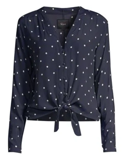Shop Rails Sloane Tie-front Blouse In Navy Polka Dots