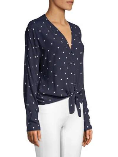 Shop Rails Sloane Tie-front Blouse In Navy Polka Dots