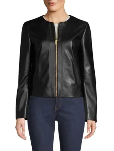Shop Escada Sport Leather Zip Jacket In Black