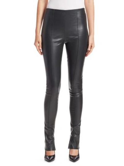 Shop The Row Hailen Lambskin Leather Leggings In Oil Green