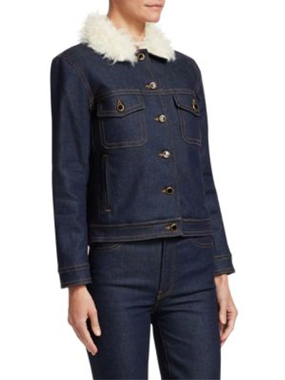 Shop Khaite Laura Faux Sherpa Denim Jacket In Raw