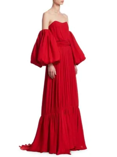 Shop Johanna Ortiz Senora Maria Rosa Balloon-sleeve Maxi Dress In Spicy Red