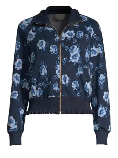 Kate Spade Prairie Rose Zip-front Ruffle Jacket In Adriatic Blue | ModeSens