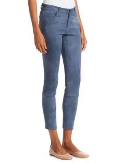 Shop Theory Suede Ankle Pants In Metal Blue