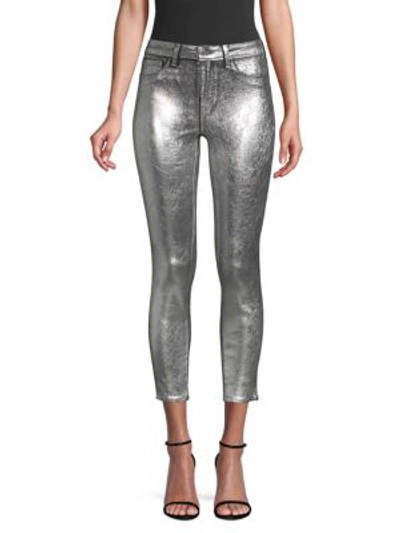Shop L Agence High-rise Metallic Ankle Skinny Jeans In Silver Foil