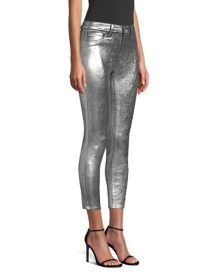 Shop L Agence High-rise Metallic Ankle Skinny Jeans In Silver Foil