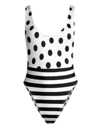 Shop Norma Kamali Women's Spliced Marissa One-piece Swimsuit In White Black