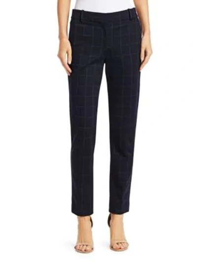 Shop Theory Straight Leg Check Trousers In Deep Navy Charcoal Melange