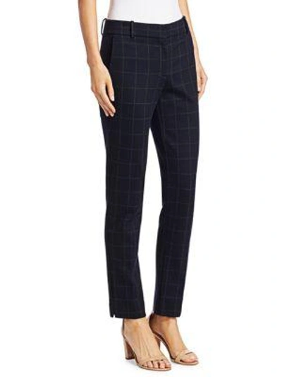 Shop Theory Straight Leg Check Trousers In Deep Navy Charcoal Melange
