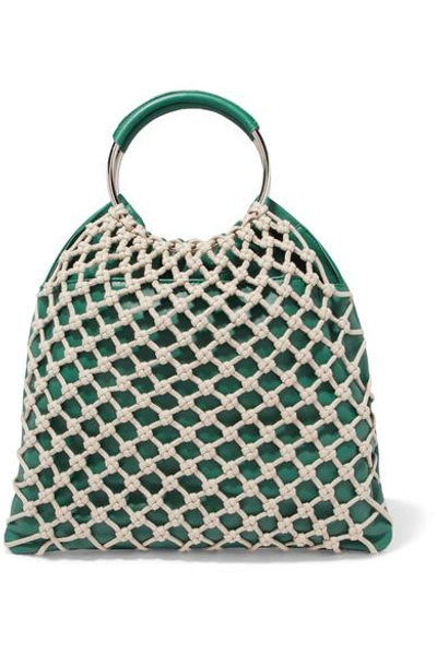 Shop Hereu Xarxa Macramé And Leather Tote In Sage Green